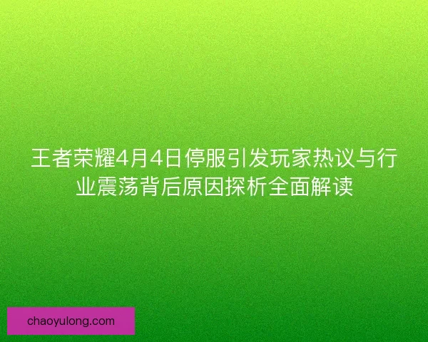 王者荣耀4月4日停服引发玩家热议与行业震荡背后原因探析全面解读